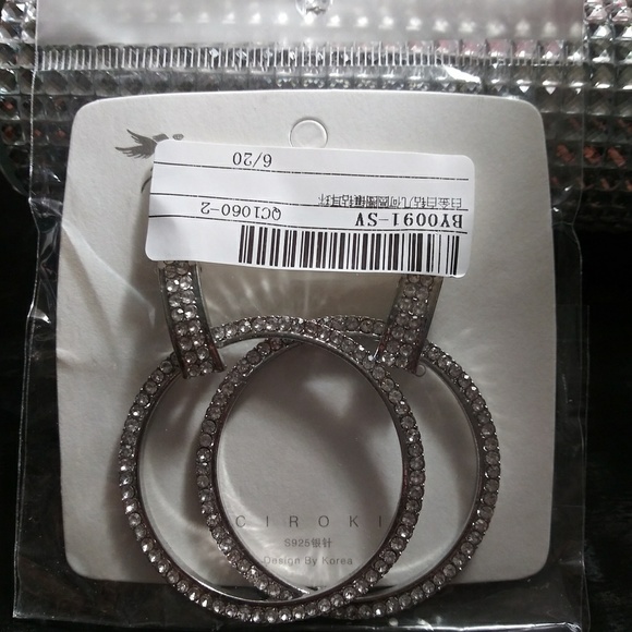 .925 Silver Rhinestone Stud Hoop Earrings - Picture 6 of 6